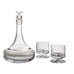 Nambé"Groove" Decanter & Double Old Fashioned Glasses Set New In Box